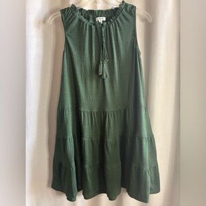 Max Studio Green Tiered Boho Gauze Dress Tassel Neck Size S Casual Midi